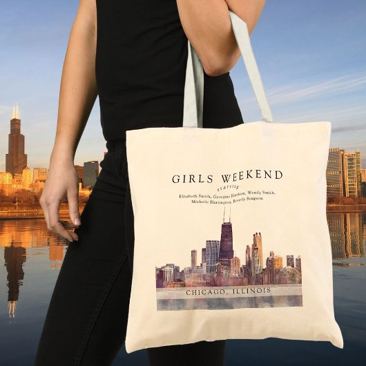Chicago Skyline Watercolor Girls Weekend Tragetasche