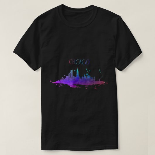Chicago Skyline Watercolor Souvenir Illinois T-Shirt (Design vorne)