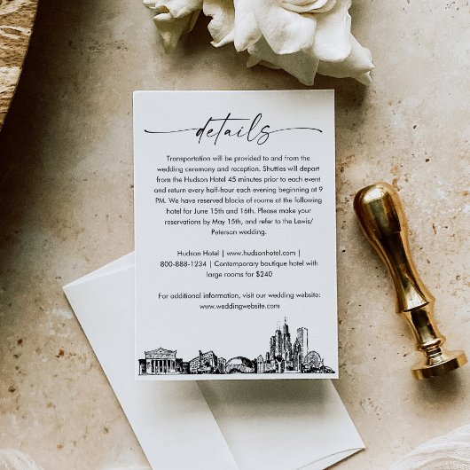 Chicago Skyline Wedding Details Card, 3,5 x 5 Begleitkarte