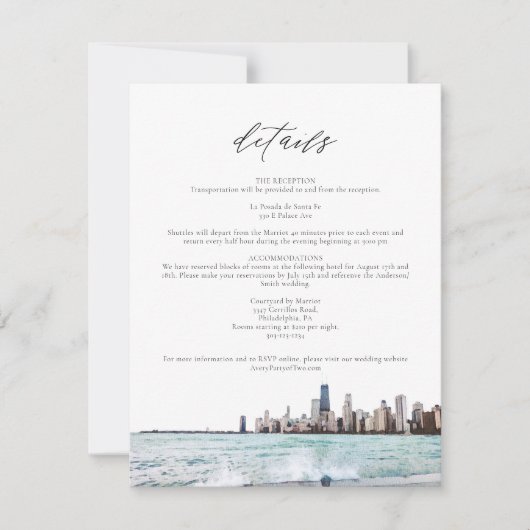Chicago Skyline Wedding Details Card Einladung (Vorderseite)