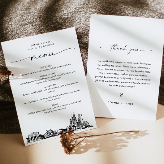 Chicago Skyline Wedding Dinner Menu Card 12x18