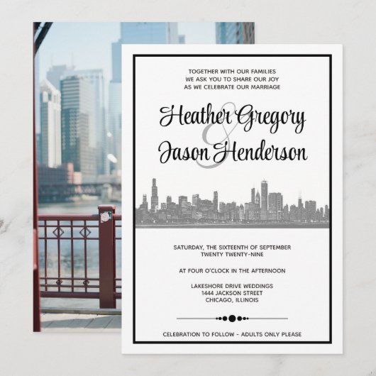 Chicago Skyline Wedding Einladung (Vorne/Hinten)