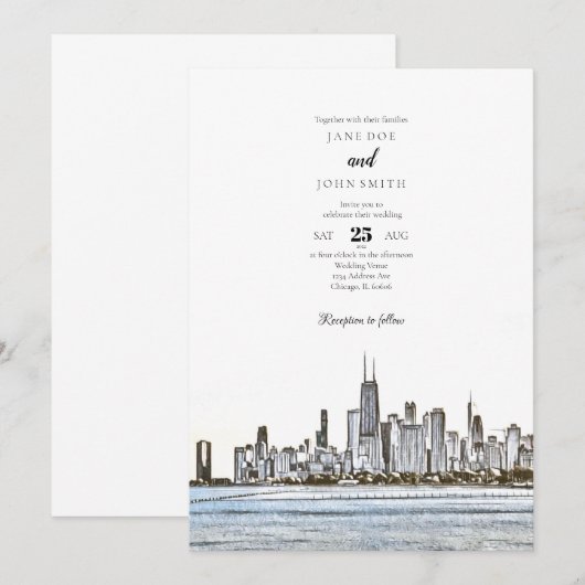 Chicago Skyline Wedding Einladung (Vorne/Hinten)