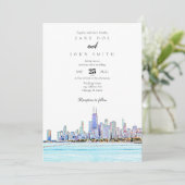 Chicago Skyline Wedding Einladung (Stehend Vorderseite)