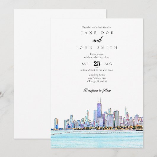Chicago Skyline Wedding Einladung (Vorne/Hinten)