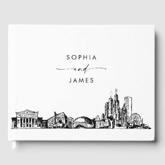 Chicago Skyline Wedding Guest Book Gästebuch (Vorderseite)