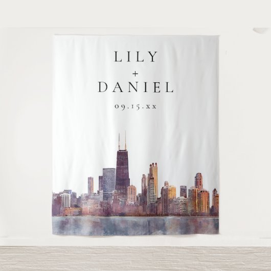 Chicago Skyline Wedding Photo Backdrop Wandteppich (Vorderseite)
