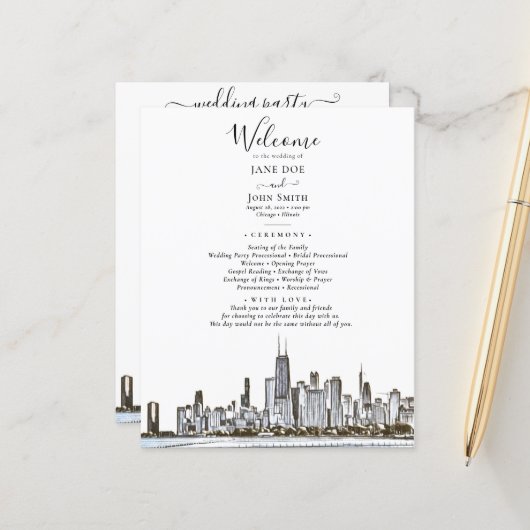 Chicago Skyline Wedding Program (Vorderseite/Rückseite Beispiel)