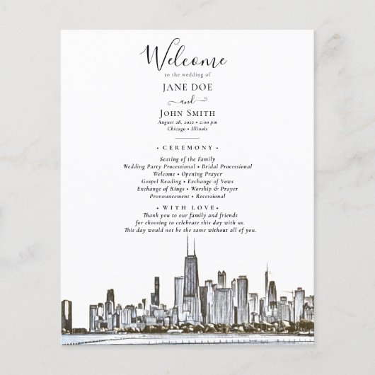 Chicago Skyline Wedding Program Flyer (Vorne)