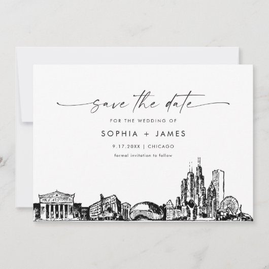 Chicago Skyline Wedding Save the Date Card Einladung (Vorderseite)