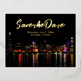 Chicago Skyline Wedding Save the Date Folie Einladungspostkarte