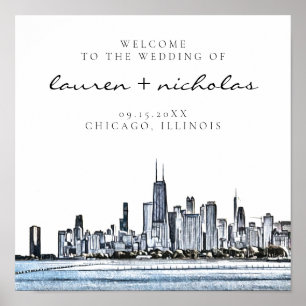 Chicago Skyline Wedding Welcome Sign Poster
