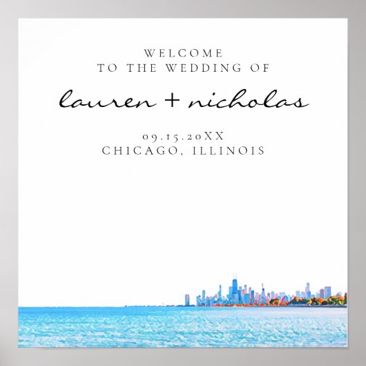 Chicago Skyline Wedding Welcome Sign Poster (Vorne)