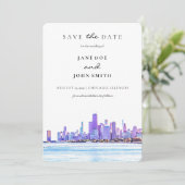 Chicago Skyline Wohnung Save the Date Karte (Stehend Vorderseite)