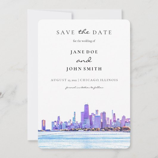 Chicago Skyline Wohnung Save the Date Karte (Vorderseite)