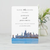 Chicago Skyline Wohnung Save the Date Karte (Stehend Vorderseite)