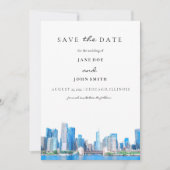 Chicago Skyline Wohnung Save the Date Karte (Vorderseite)