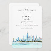 Chicago Skyline Wohnung Save the Date Karte (Vorne/Hinten)