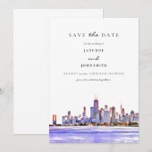 Chicago Skyline Wohnung Save the Date Karte (Vorne/Hinten)