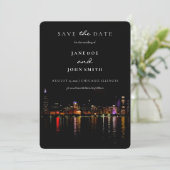 Chicago Skyline Wohnung Save the Date Karte (Stehend Vorderseite)