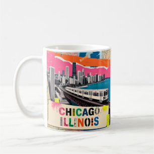 Chicago Skyline Zug Pop Art Collage Retro Reise Kaffeetasse