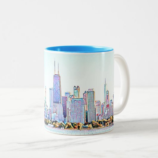 Chicago Skyline Zwei-Tone-Kaffee-Tasse Zweifarbige Tasse (VorderseiteRechts)