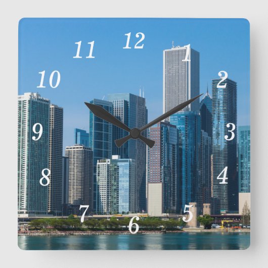 Chicago Skyscrapers Wall Clock Quadratische Wanduhr (Vorderseite)