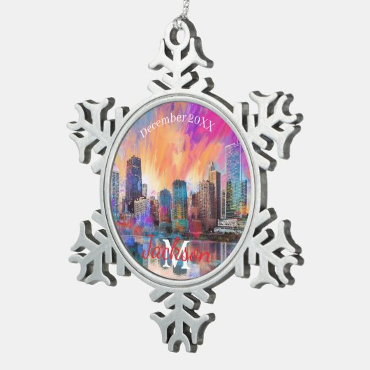 Chicago Snowflake Pewter Weihnachtsschmuck Schneeflocken Zinn-Ornament (Rechts)