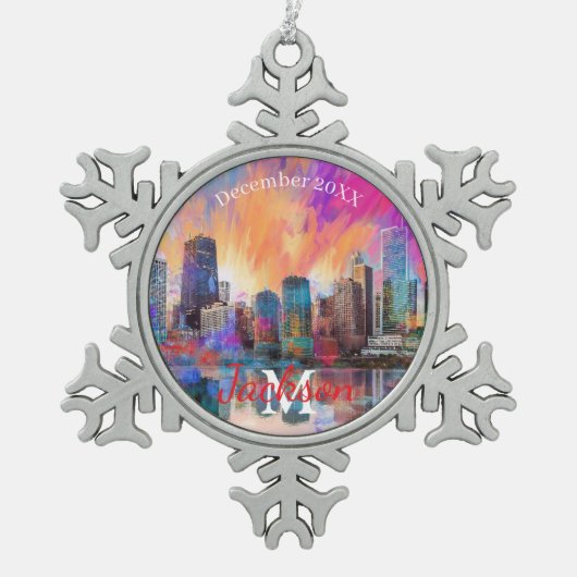 Chicago Snowflake Pewter Weihnachtsschmuck Schneeflocken Zinn-Ornament (Vorderseite)