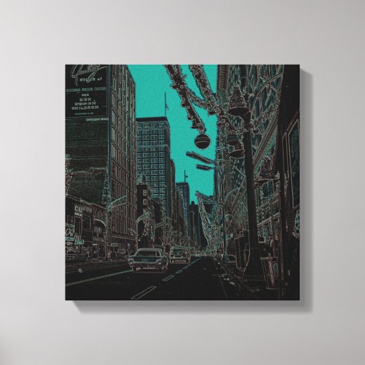 Chicago Staat Street bei Christmas 1967 glühender  Leinwanddruck (Vorderseite)