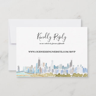 Chicago Stadt-Skyline Aquarell Online RSVP Karte