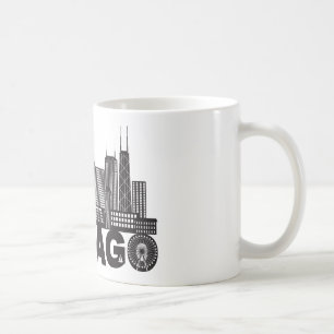 Chicago-Stadt-Skyline-Text Schwarzweiss Kaffeetasse