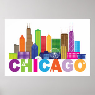 Chicago-Stadt-Skyline-Typografie Poster