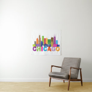 Chicago-Stadt-Skyline-Typografie Wandteppich