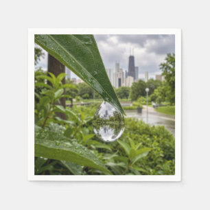 Chicago-Stadt spiegelt sich in einem Regentropfen Serviette