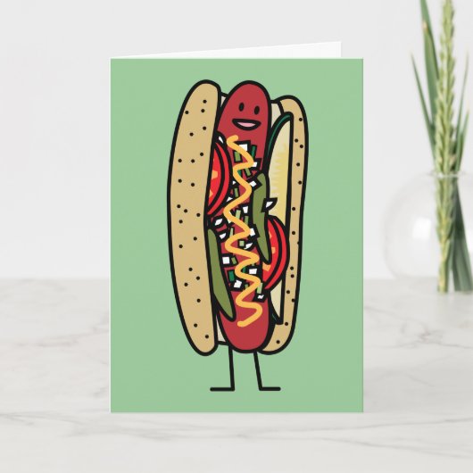 Chicago Style Hot Dog Hot Dog Rot Mohn Bub Senf Dankeskarte (Vorderseite)