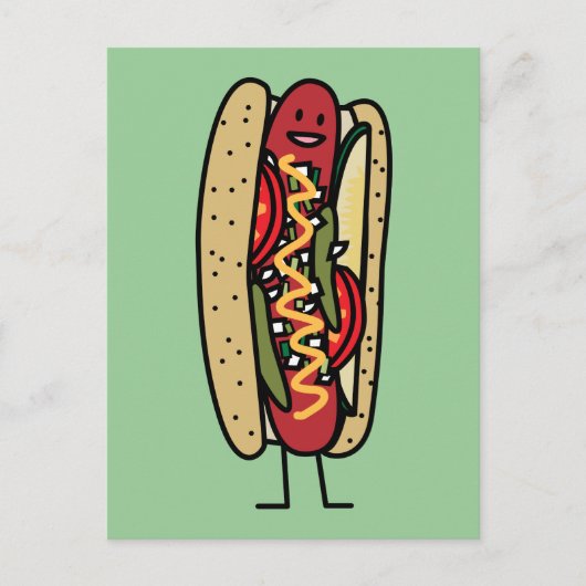Chicago Style Hot Dog Hot Dog Rot Mohn Bub Senf Postkarte (Vorderseite)