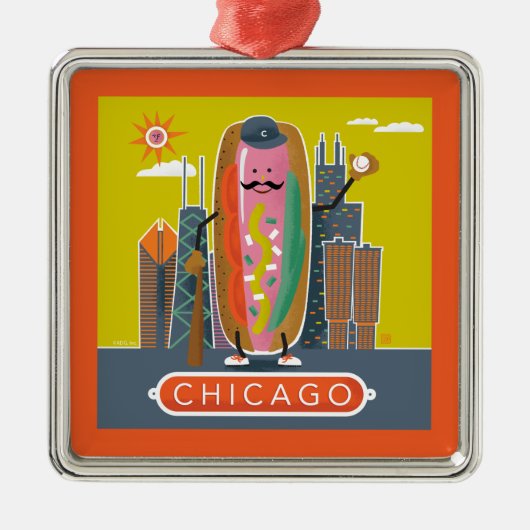 Chicago-Style Hotdog Ornament Aus Metall (Vorne)