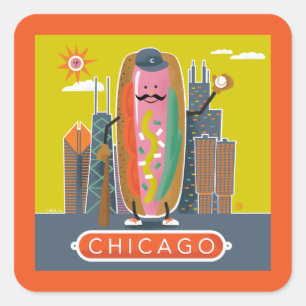 Chicago-Style Hotdog Quadratischer Aufkleber