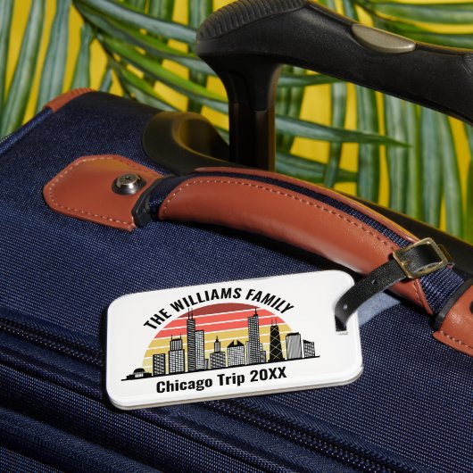 Chicago Sunset Customized Family Trip Gepäckanhänger (Vorderseite Insitu 3)