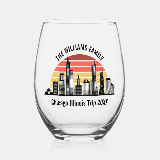 Chicago Sunset Customized Trip Souvenir Weinglas Ohne Stiel (Vorderseite)