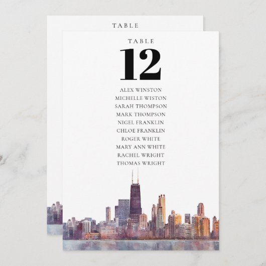 Chicago Table Number Seating Chart Einladung (Vorne/Hinten)