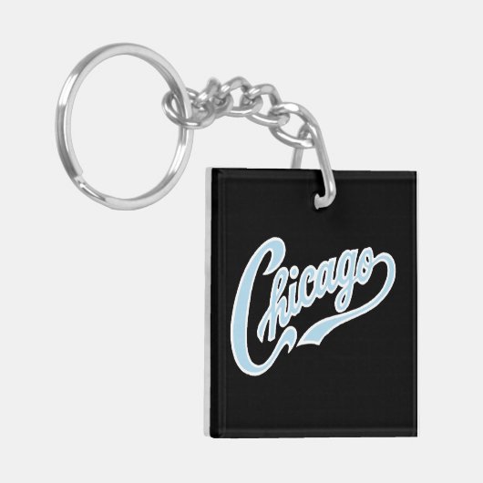 Chicago Text in Chicago Blue Script BLK Schlüsselanhänger (Vorderseite links)
