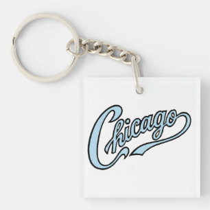 Chicago Text in Chicago Blue Script Schlüsselanhän Schlüsselanhänger