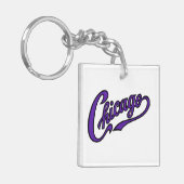 Chicago Text in Lila Script Schlüsselanhänger (Vorderseite links)