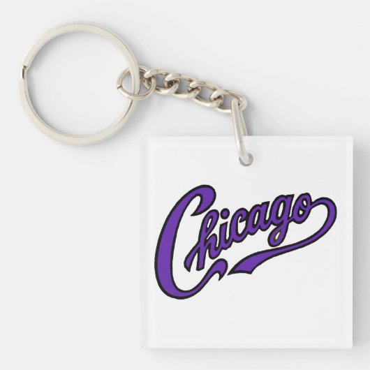 Chicago Text in Lila Script Schlüsselanhänger (Vorderseite)