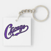 Chicago Text in Lila Script Schlüsselanhänger (Rückseite)