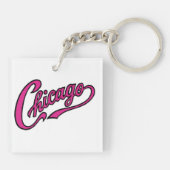 Chicago Text in Pink Script Schlüsselanhänger (Rückseite)
