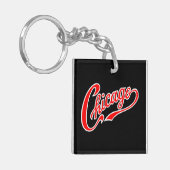 Chicago Text in Red Script BLK Schlüsselanhänger (Vorderseite links)
