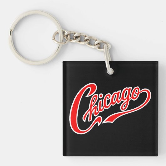 Chicago Text in Red Script BLK Schlüsselanhänger (Vorderseite)